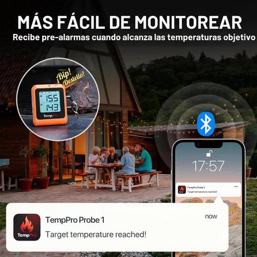 Vista 7 de TempPro TempSync - Termómetro Bluetooth para carne de 650 pies con 2 sondas