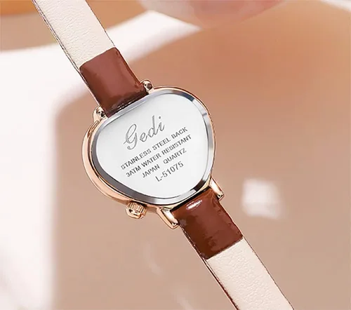 Vista 6 de MASTOP Reloj de lujo para mujer, con forma de corazón, correa de piel, cuarzo, impermeable, elegante, informal, para mujer