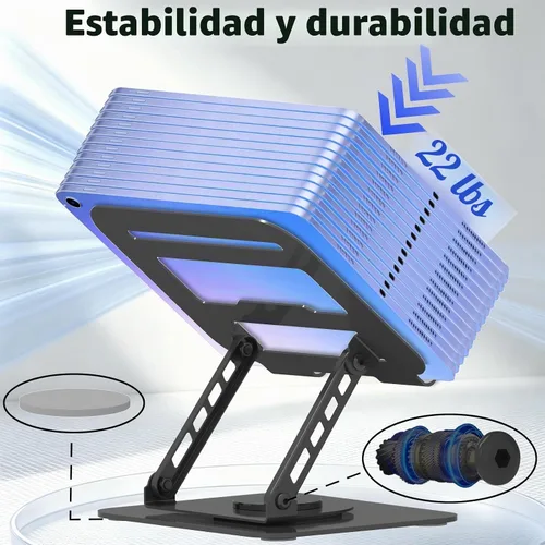 Vista 5 de Soporte ajustable para computadora portátil con rotación de 360° Negro