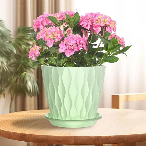 Vista 5 de Paquete de 6 macetas de interior de 6 pulgadas con agujeros de drenaje, macetas decorativas de plástico para exteriores, macetas de jardín con Con
