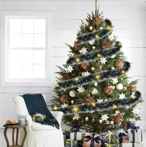 Vista 4 de Paquete de 2 guirnaldas de Navidad preiluminadas, guirnalda artificial iluminada de 15 pies con luces para chimenea, barandillas de escalera, árbol