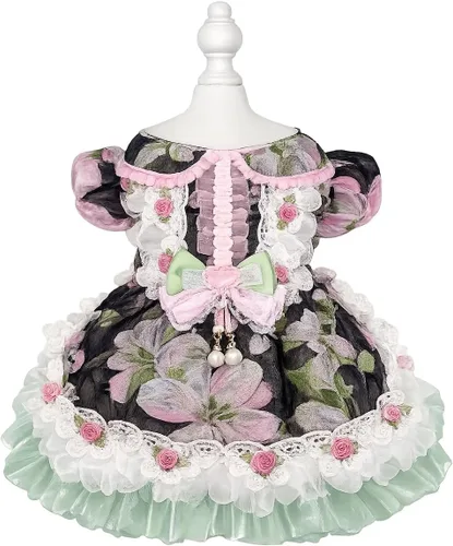 Vista 32 de Moda Vestido de Princesa de Encaje para Perro Cachorro Dulce para Perro EXTRAL Pequeño y Pequeño A-Negro XX-Pequeño