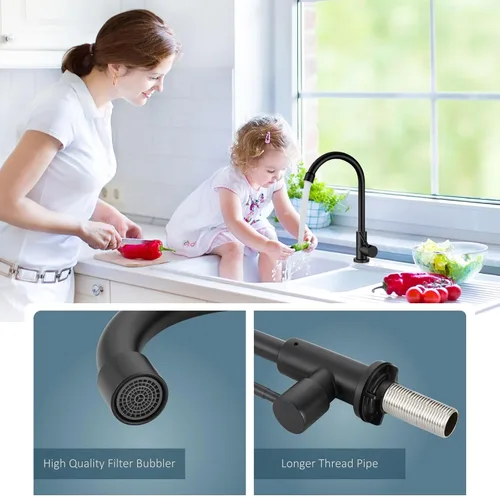 Vista 2 de Aolemi Agua fría solo grifo de cocina grifo negro 304 fregadero de acero inoxidable grifo de arco alto