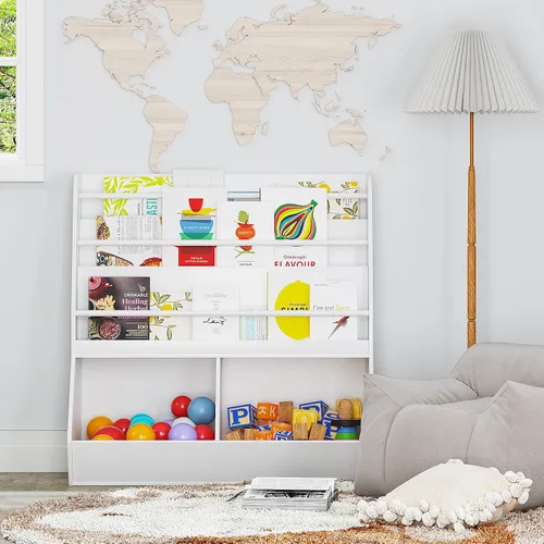 Vista 3 de UTEX Estantería para niños y almacenamiento de juguetes, organizador de almacenamiento de juguetes y estante para libros, soporte de exhibición