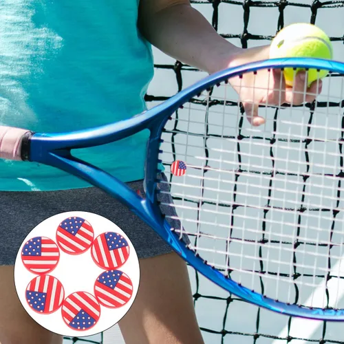 Vista 2 de Partykindom 6 unidades de amortiguadores de raqueta de tenis con bandera americana, amortiguadores de vibraciones para raquetas de tenis, accesorios