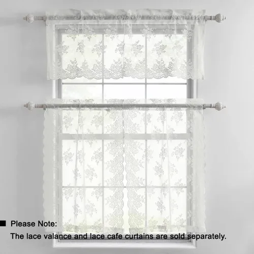 Vista 6 de Kotile Cortinas de encaje marfil para ventana, diseño floral rústico de 26 Blanco