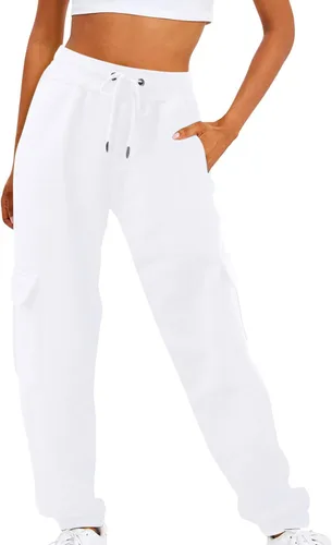 Vista 2 de Pantalones deportivos de forro polar para mujer, holgados, casuales, de cintura alta, para entrenamiento, atléticos, con parte inferior de cincha