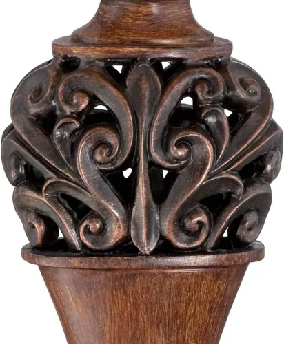 Vista 5 de Regency Hill Exeter Lámparas de Mesa de Estilo Tradicional 30" de Alto Juego de Tamaño Completo de 2 Bronce Madera Tallada Hoja Crema Pantalla