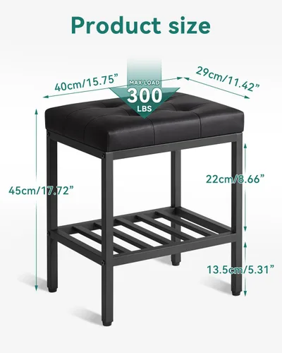 Vista 3 de IBUYKE Taburete de maquillaje rectangular con pies ajustables y espacio de almacenamiento, silla reposapiés, asiento de tocador de PU, multiusos