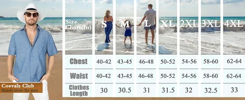 Vista 5 de COEVALS CLUB Men's Casual Linen Cotton Button Down Spread Collar Short Sleeve Summer Beach Shirts