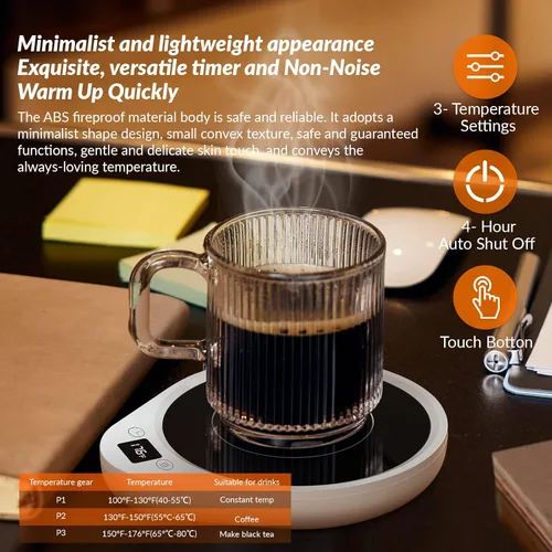 Vista 3 de Calentador de tazas, calentador de café mejorado y calentador de tazas para escritorio con 3 configuraciones de temperatura, calentador de taza