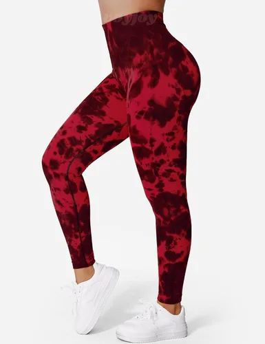 Vista 3 de VOYJOY - Leggings sin costuras de teñido anudado para mujer, pantalones de yoga de cintura alta, mallas elásticas con levantamiento de glúteos