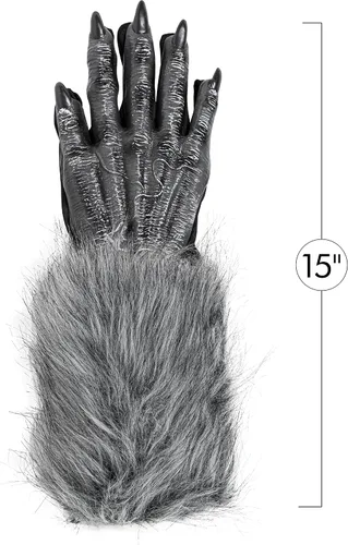 Vista 6 de Skeleteen Guantes de disfraz de mano de hombre lobo Manos de garra de lobo peluda gris, accesorios de disfraz de monstruo para niños y adultos, Gris