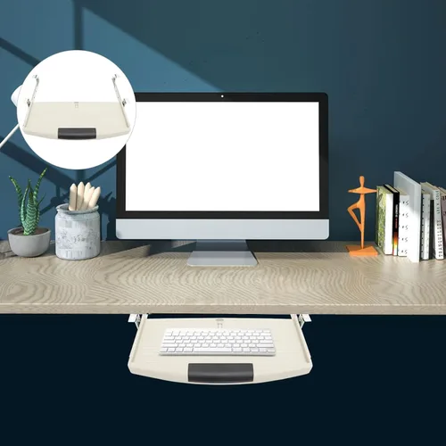 Vista 5 de MAGICLULU Caja para teclado de computadora, bandeja de teclado debajo de la mesa, cajón de teclado, soporte para computadora de escritorio, soporte