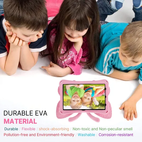 Vista 10 de FW Fire 7 - Funda para tablet para niños, Amazon Fire 7 2022, funda de mariposa con luz de atril, EVA, protección contra caídas, resistente, a
