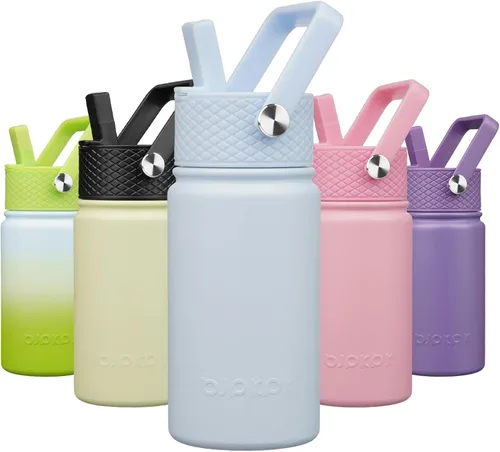 Vista 42 de BJPKPK Botella de agua con tapa con pajilla, botella de agua aislada de 15 onzas, botellas de agua de metal de acero inoxidable, termo reutilizable