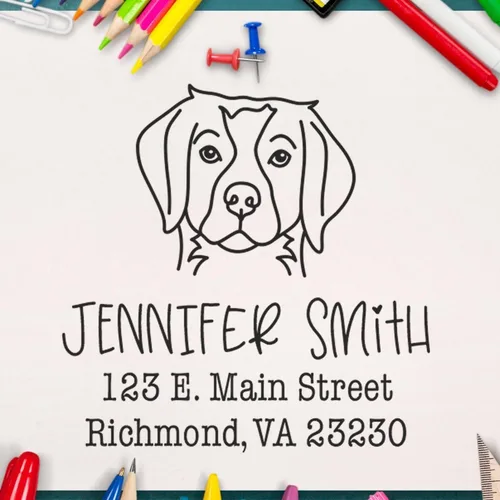Vista 10 de Sello de dirección personalizado Basset Hound – Sello personalizable con nombre y dirección para sobres, ideal para amantes de los perros
