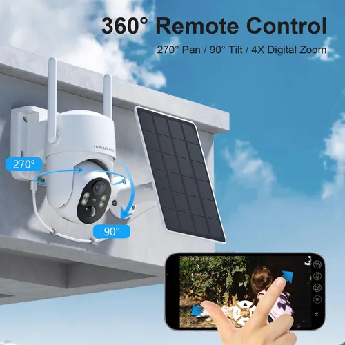 Vista 3 de Cámara de seguridad inalámbrica para exteriores, cámaras inalámbricas remotas PTZ de 360° para seguridad del hogar alimentadas por energía solar