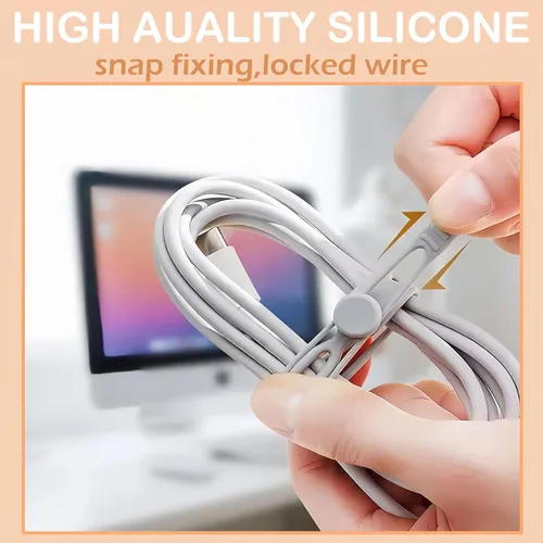 Vista 6 de Organizador de Cables de Datos, Nuevos Organizadores de Cables de Silicona Reutilizables, 106mm Organizador de Cables Elástico Multiusos