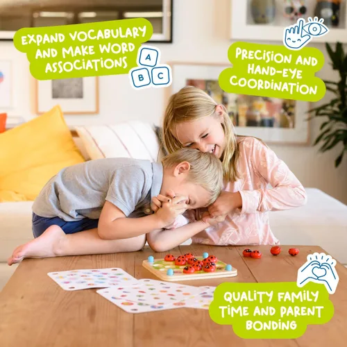 Vista 6 de Nene Toys Juego de Memoria del Jardín de la Mariquita – Juegos de Emparejar de Madera para Niños Pequeños de 3-5 – Juguete de Viaje para Niños