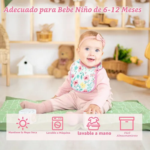 Vista 4 de 7 Piezas Baberos de Bebé de Algodón Impermeables con Cierre de Velcro Babero para Recién Nacido Recuerdo Regalo de Bebé para Babear Alimentación