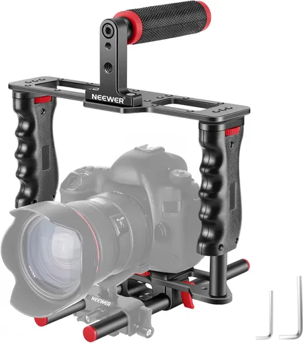 Vista 9 de NEEWER Jaula de cámara de aleación de aluminio, plataforma de cine con mango superior, empuñaduras dobles y base tipo arca, compatible con cámaras