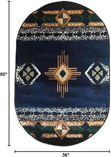 Vista 2 de Southwest Native American Navajo Aztec Tribal Indian Navy Blue Alfombra Alfombra (3 pies x 5 pies ovalados)