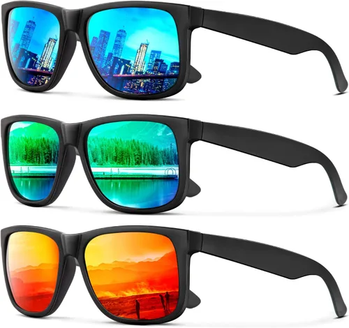 Vista 22 de KALIYADI Sunglasses Men Polarized Sun glasses for Mens Womens Classic Matte Black Frame UV Protection 3pack negro + negro + amarillo + amarillo