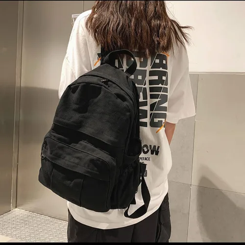 Vista 6 de GAXOS Mochila para laptop para mujer, mochila de lona de viaje para mujer, mochila estética vintage para la escuela, Negro, Mochilas de mochila
