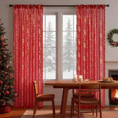 Vista 7 de Topfinel - Cortinas transparentes de Navidad de 63 pulgadas de largo para sala de estar, juego de 2 paneles, cortinas con bolsillo para cortinero
