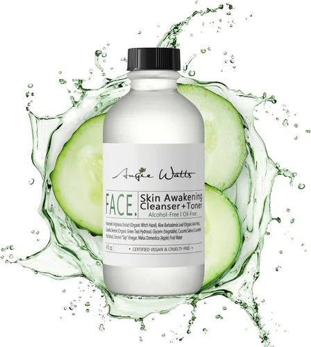 Vista 2 de Angie Watts Face Skin Awakening Cleanser + Toner, 4 onzas, sin alcohol, limpiador y tóner sin aceite Ingredientes naturales y orgánicos, vegano