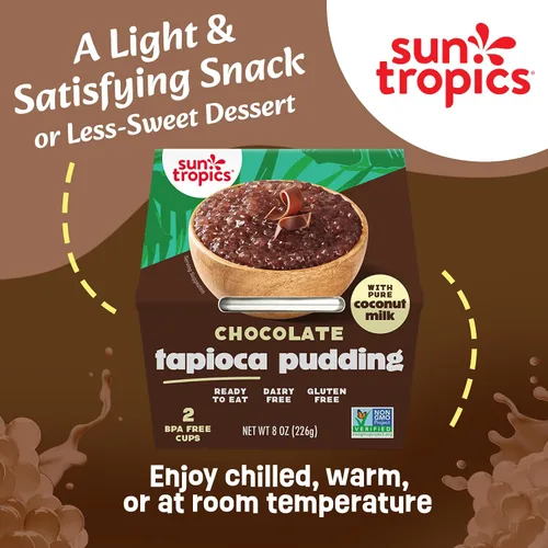 Vista 3 de Sun Tropics Pudín de Tapioca, Chocolate Pudines Veganos, Pudines Sin Lácteos Sin Gluten, Sin OGM Copitas de Pudín Listas para Comer 4.0oz