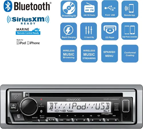 Vista 5 de Kenwood - Receptor de reproductor de CD estéreo USB AUX con Bluetooth para salpicadero, con Enrock Marine Dash Kit protector cubierta de radio, kit