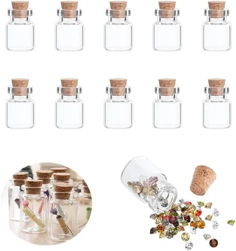 Vista 12 de 25 mini botellas de vidrio con tapas de corcho, 5 formas clásicas, pequeños frascos de vidrio, botellas de deseos, pequeños frascos decorativos