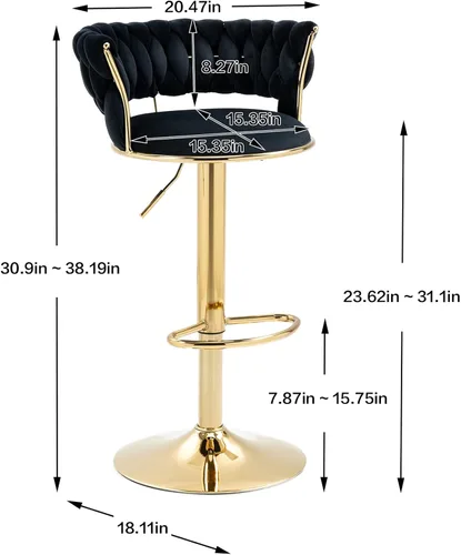 Vista 9 de Taburetes de bar de lujo, modernas sillas de bar redondas ajustables, sillas de comedor altas de cocina con reposabrazos, altura ajustable y giro
