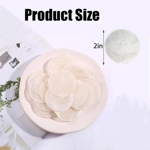 Vista 2 de 60 unidades de conchas redondas Capiz, conchas marinas naturales redondas de 2 pulgadas con 2 agujeros, piezas de conchas blancas para campanillas