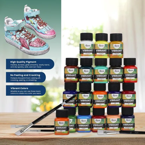 Vista 2 de Pintura acrílica para cuero para zapatos, kit de pintura de cuero de 18 colores con 5 pinceles de pintura (desmaquillante y acabado no incluidos)