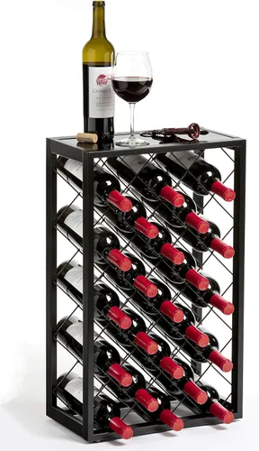 Vista 10 de Mango Steam Consola de estante de vino con mesa de cristal (34 botellas, negro)