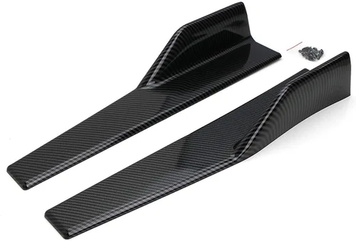 Vista 8 de iJDMTOY Faldones laterales universales con alerones para lado izquierdo/derecho de fibra de carbono en color negro PP compatibles con coche