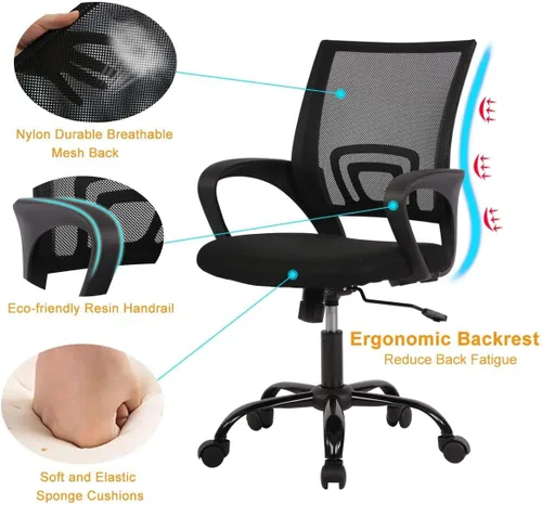 Vista 5 de Silla de oficina, silla de oficina ergonómica, ajustable, silla giratoria de escritorio de oficina con reposabrazos, con para hogares y oficinas