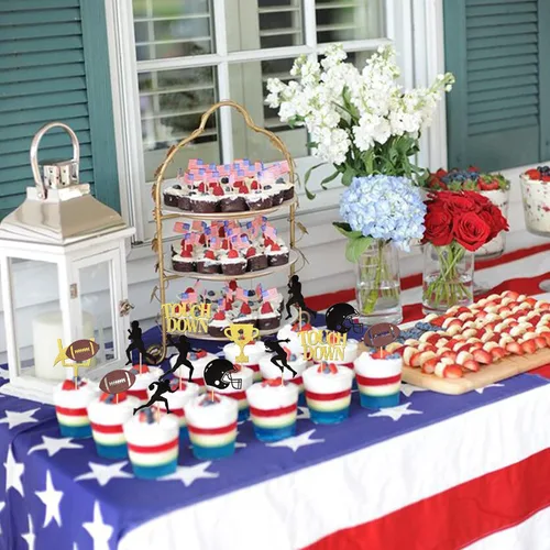 Vista 3 de 36 piezas de adornos para cupcakes de pelota de rugby, trofeo de fútbol americano, selecciones de cupcakes de fútbol americano, decoración