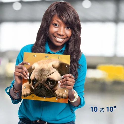Vista 4 de 3drose Reloj de pared Pug, 10 x 10 pulgadas