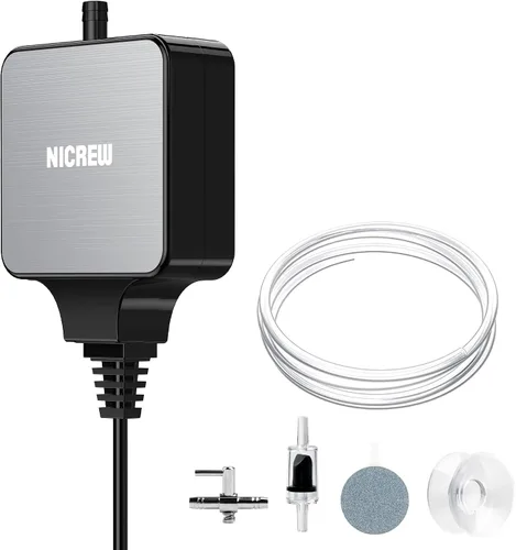 Vista 8 de NICREW Nano Silent - Bomba de aire para acuario, color negro, aireador de acuario con accesorios para pecera de hasta 10 galones, súper silenciosa