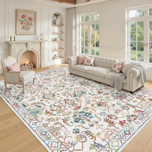 Vista 44 de Alfombra de área pequeña de 2 x 3 pulgadas, color beige, para entrada, baño, cocina, antideslizante, de pelo bajo, lavable, moderna alfombra bohemia