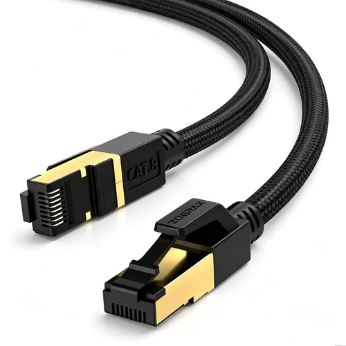 Vista 9 de Cable Ethernet Cat 8 de 1.5 pies, cable de conexión LAN de red de alta velocidad trenzado de nailon, cable de Internet plano de 40 Gbps 2000 Mhz