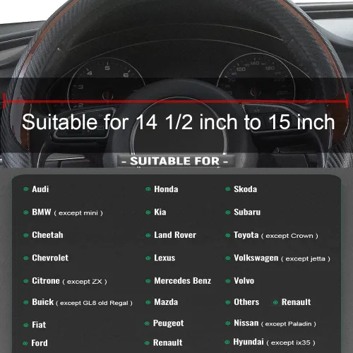 Vista 6 de Funda universal para volante de auto de grano de madera, negra, de cuero de microfibra, adecuada para volantes de 14.5 a 15 pulgadas, cómoda