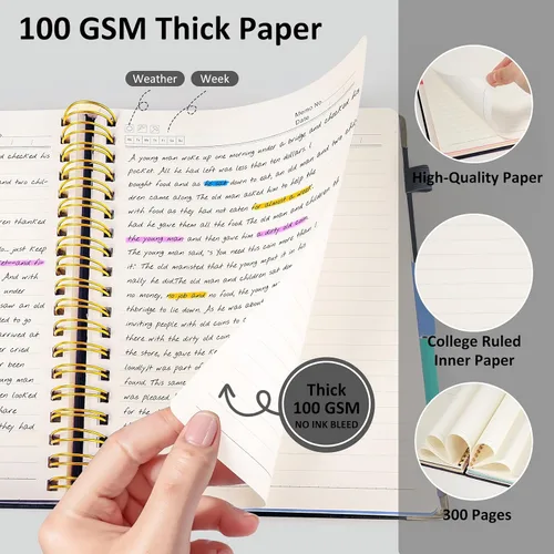 Vista 6 de Cuaderno de espiral con tapa dura, cuadernos B5 grandes de 8"x10", con divisores extraíbles y pestañas, 300 páginas, cuaderno de 5 asignaturas