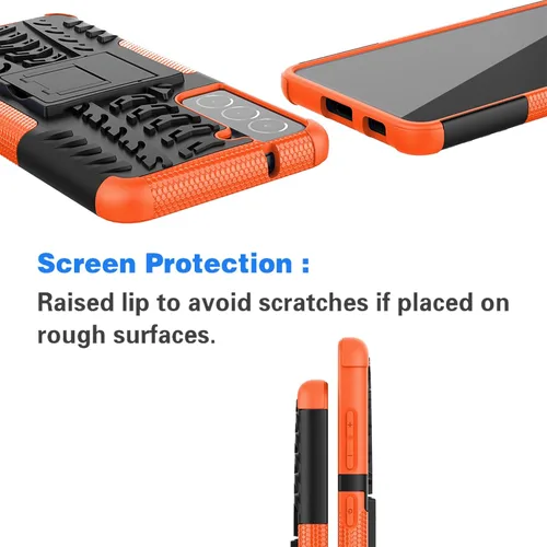 Vista 6 de Asuwish Funda de teléfono para Samsung Galaxy S21 FE 5G con protector de pantalla de vidrio templado y soporte delgado, híbrida, resistente, funda