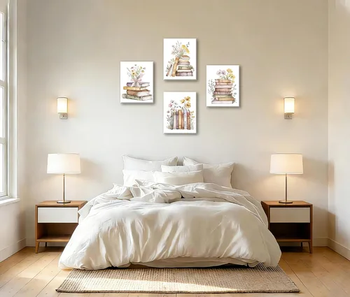 Vista 6 de Frimeeme Lienzo decorativo para pared, lienzo de lectura retro enmarcado, arte para pared, póster bohemio con flores silvestres para el aula, juego