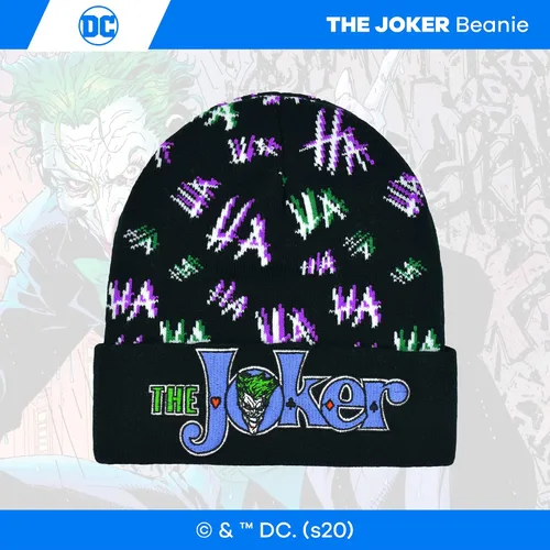 Vista 2 de Concept One Dc Comics The Joker Beanie Hat, Knitted Cuffed Winter Skull Cap
